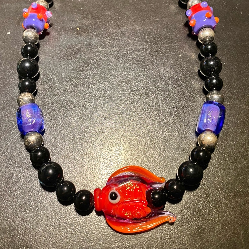 Artsy Y2K Boho Marine Fisherman Sea Witch Handmade FISH Glass Toggle Necklace …